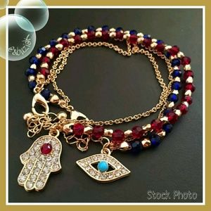 Hamsa Hand and Evil Eye Rhinestone Bracelets